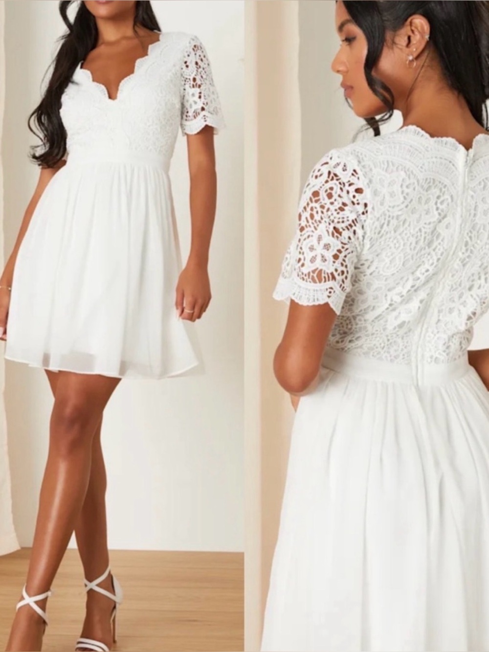 Lulu’s Angel in Disguise White Lace Skater Dress Women’s Size XS